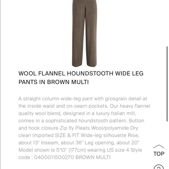 ❌SOLD❌Theory wide pant brown multi hounds flannel NWT $395 size 0 designer - Picture 5 of 9